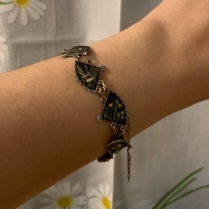 Vintage silver Chinese fans cloisonné bracelet